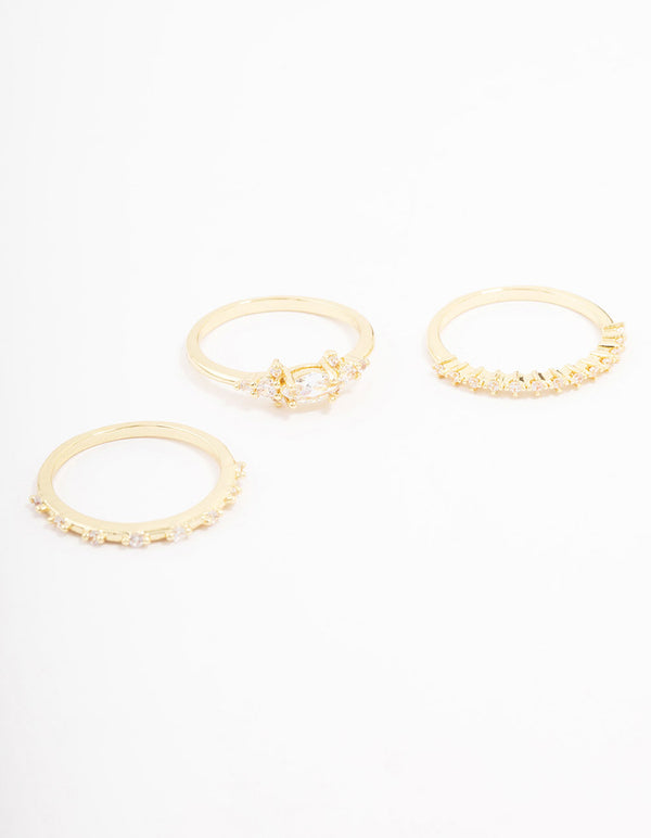 Fine Gold Plated Marquise Stacking Rings 3-Pack