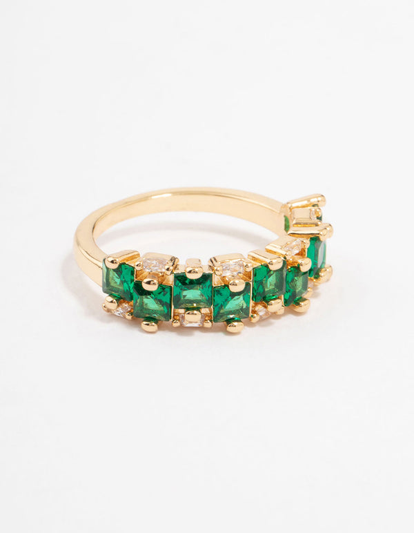 Gold Plated Staggered Emerald Band Ring