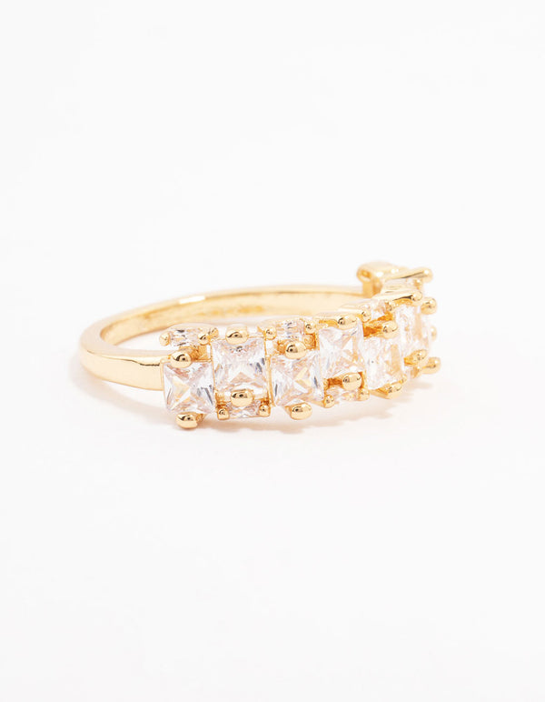 Gold Plated Staggered Cubic Zirconia Band Ring