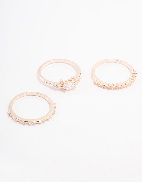 Rose Gold Marquise Stacking Ring 3-Pack