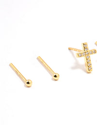 Gold Plated Sterling Silver Cubic Zirconia Cross Earrings 2-Pack - link has visual effect only