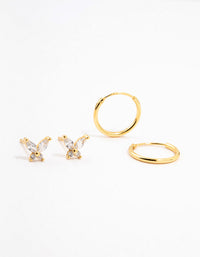 Gold Plated Sterling Silver Butterfly Studs And Hoop Earrings 2-Pack - link has visual effect only