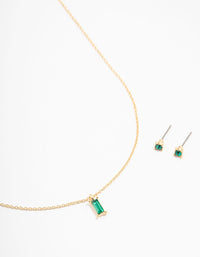 Gold Plated Emerald Baguette Jewellery Set - link has visual effect only