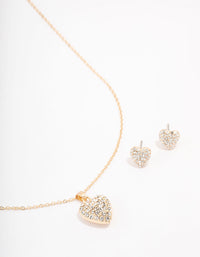 Gold Cubic Zirconia Diamante Heart Jewellery Set - link has visual effect only