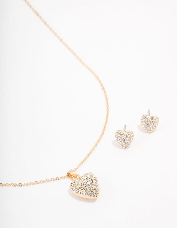 Gold Cubic Zirconia Diamante Heart Jewellery Set