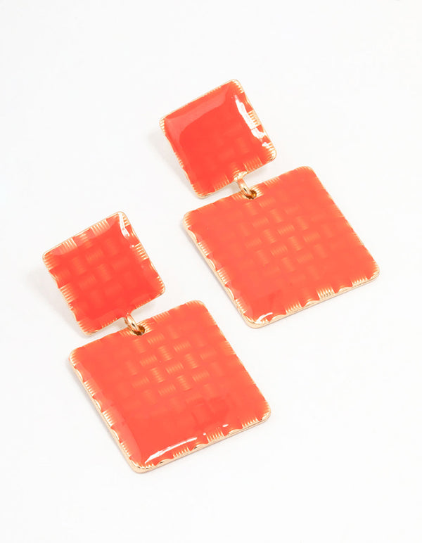 Gold Plated Square 2 Row Drop Earrings