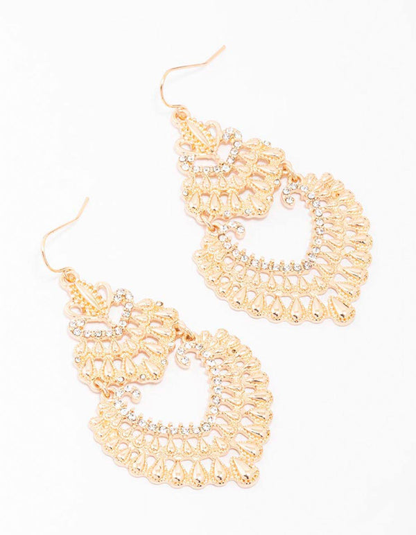 Gold Textured Statement Drop Earrings