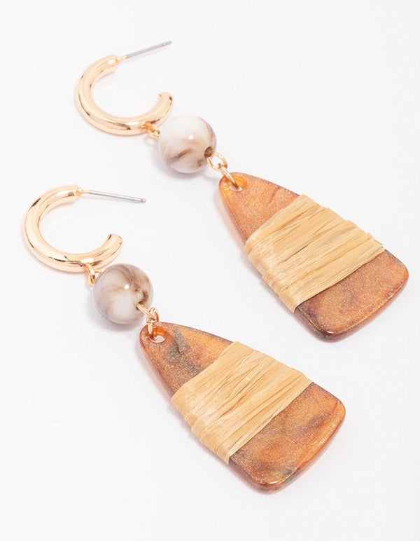 Gold Wrapped Stone Drop Earrings