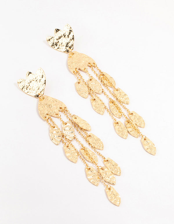 Gold Molten Flower & Petal Drop Earrings