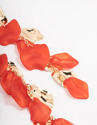 Gold & Red Coated Petal Drop Earrings - link has visual effect only