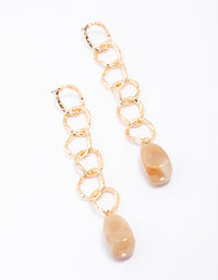 Gold Link Chain Drop Earrings - link has visual effect only