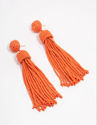 Orange Beaded Layered Fringe Drop Earrings - link has visual effect only