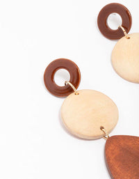 Gold Round Double Wooden Drop Earrings - link has visual effect only