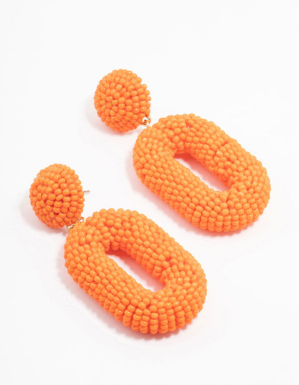 Orange Beaded Oval Drop Earrings