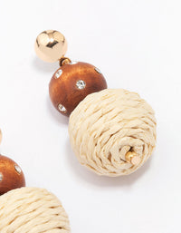 Wooden Raffia Ball Drop Earrings - link has visual effect only