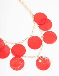 Gold & Red Circular Layered Disc Necklace - link has visual effect only