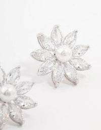 Silver Cubic Zirconia Flower & Pearl Stud Earrings - link has visual effect only