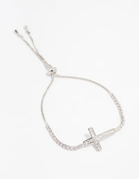 Silver Cubic Zirconia Round Cross Toggle Bracelet - link has visual effect only