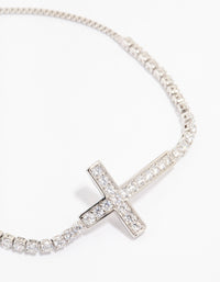 Silver Cubic Zirconia Round Cross Toggle Bracelet - link has visual effect only