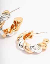 Two-Toned Twisted Chubby Hoop Earrings - link has visual effect only