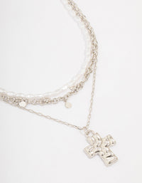 Silver Layered Pearl Cross Necklace - link has visual effect only