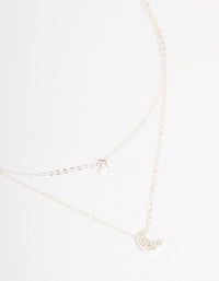 Silver Half Moon Star Double Layered Necklace - link has visual effect only