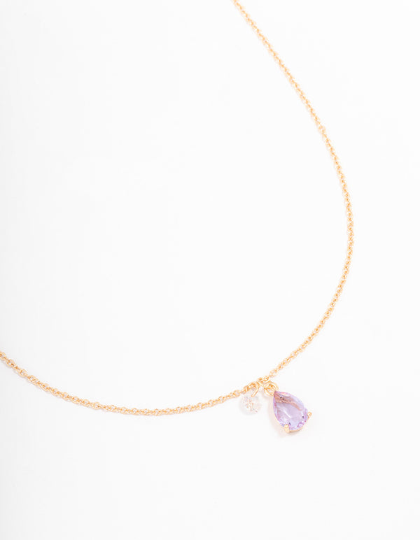 Gold Pear Acrylic Lilac Stone Pendant Necklace