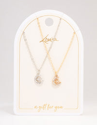 Gold & Silver Half Moon Diamante Pendant Necklace Pack - link has visual effect only