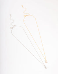 Gold & Silver Half Moon Diamante Pendant Necklace Pack - link has visual effect only