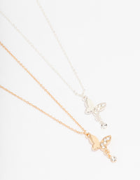 Mixed Metal Butterfly Diamante Necklace Pack - link has visual effect only