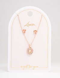 Rose Gold Heart Diamante Halo Jewellery Set - link has visual effect only