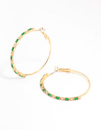 Gold Plated Emerald Round & Baguette Large Hoop Earrings - link has visual effect only