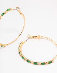 Gold Plated Emerald Round & Baguette Large Hoop Earrings - link has visual effect only