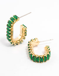 Gold Plated Horizontal Baguette Emerald Oval Hoop Earrings - link has visual effect only