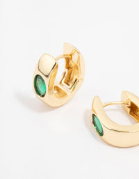 Gold Plated Cubic Zirconia Emerald Oval Classic Hoop Earrings - link has visual effect only