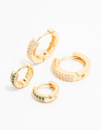 Gold Plated Cubic Zirconia Emerald Pave Hoop Earrings 2-Pack - link has visual effect only