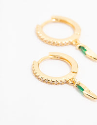 Gold Plated Emerald & Cubic Zirconia Pointed Pear Huggie Earrings - link has visual effect only