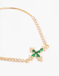 Gold Plated Cubic Zirconia Emerald Toggle Bracelet - link has visual effect only