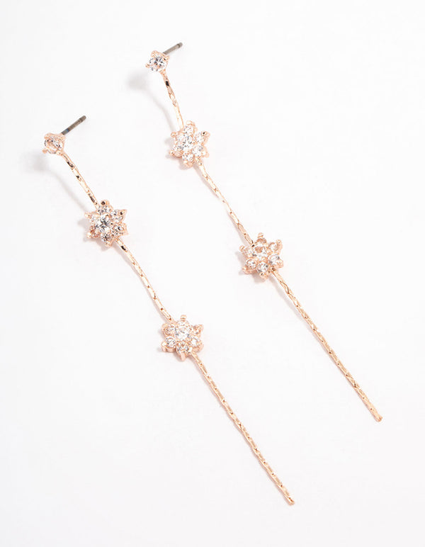 Rose Gold Cubic Zirconia Floral Waterfall Drop Earrings