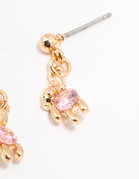 Gold Cubic Zirconia Hanging Teddy Bear Earrings - link has visual effect only