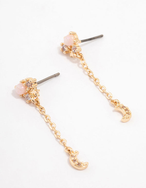 Gold Cubic Zirconia Dainty Moon Drop Earrings