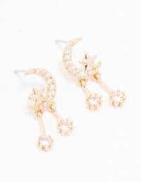 Gold Cubic Zirconia Moon & Star Drop Earrings - link has visual effect only