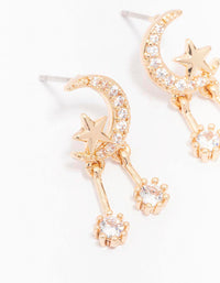 Gold Cubic Zirconia Moon & Star Drop Earrings - link has visual effect only