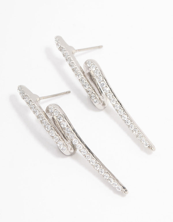 Silver Diamante Lightning Bolt Drop Earrings