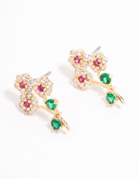 Gold Cubic Zirconia Flower Stud Earrings - link has visual effect only