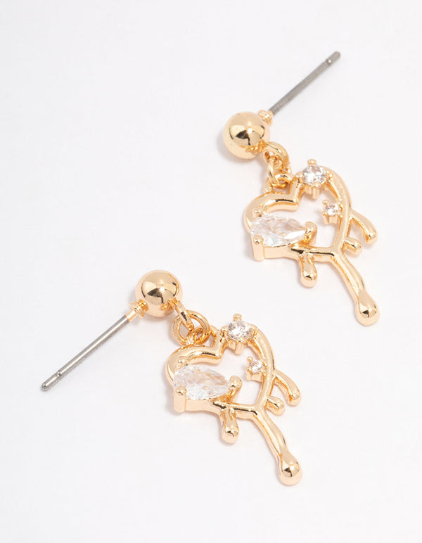 Gold Diamante Molten Heart Earrings