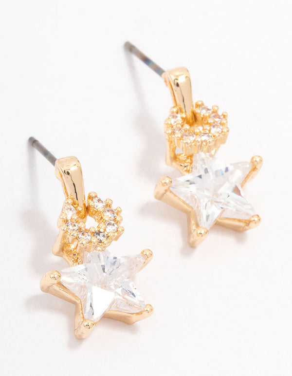 Gold Star & Wreath Stud Earrings