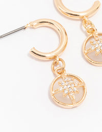 Gold Diamante Round Star Huggie Hoop Earrings - link has visual effect only