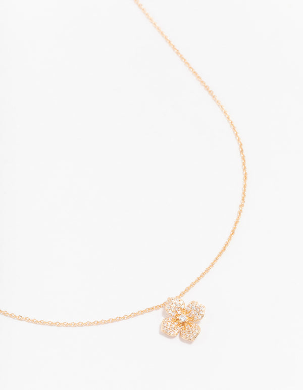 Gold Diamante Flower Pendant Necklace