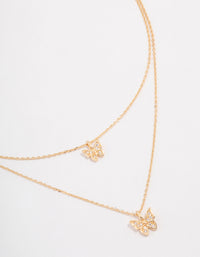 Gold Cubic Zirconia Double Row Butterfly Pendant Necklace - link has visual effect only